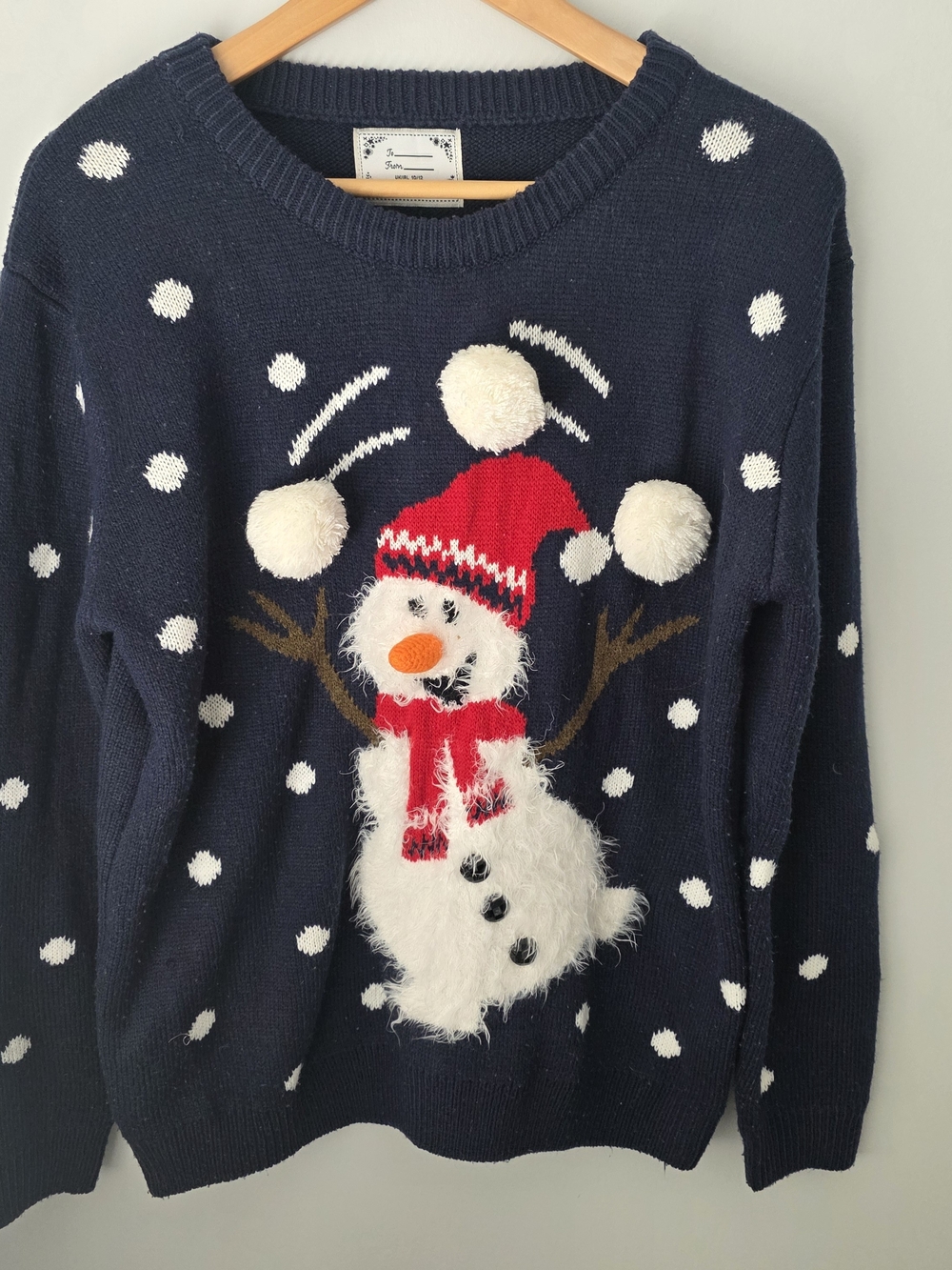 Atmosphere Snowman Christmas Sweater Women's M Navy Pom Pom Ugly Holiday